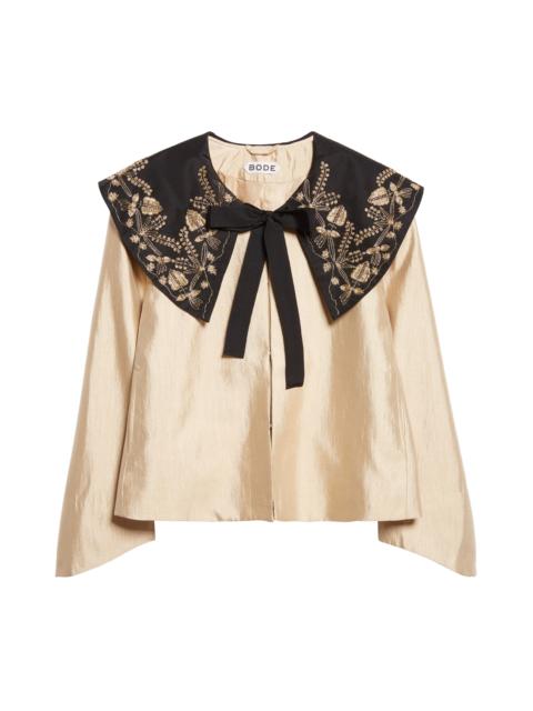 BODE Bode Gilt Embroidered Collar Satin Jacket in Gold Black at Nordstrom