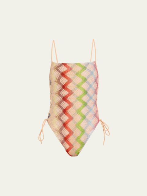 Metallic Lamé Knit One-Piece Swimsuit