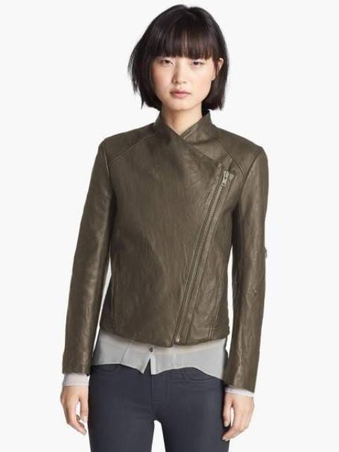 Helmut Lang Helmut Lang Leather Biker Jacket Green Washed
