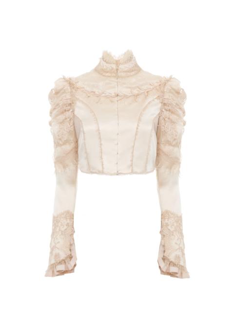 Chloé CROPPED FITTED JACKET IN SILK DUCHESS SATIN & LACE