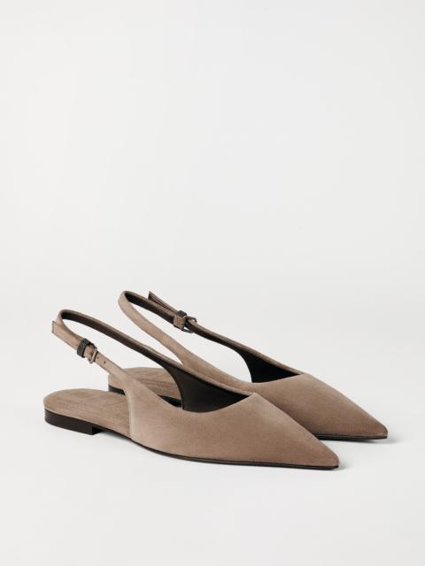 Brunello Cucinelli Suede slingback flats with shiny detail