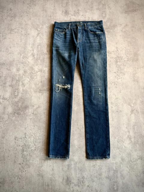 SAINT LAURENT Saint Laurent 19SS Dark Blue Washed Distressed Denim Jeans
