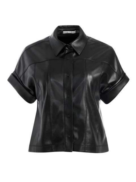 Alice + Olivia EDYTH VEGAN LEATHER BUTTON DOWN