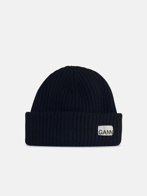 GANNI BLACK WOOL BEANIE