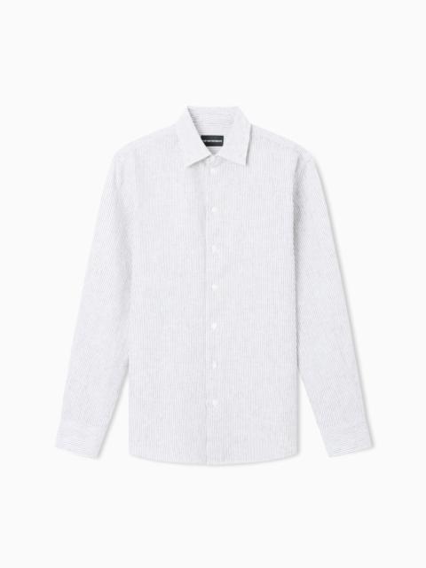 EMPORIO ARMANI STRIPED LINEN-BLEND CANVAS SHIRT