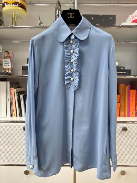 GUCCI Gucci blue ruffled pearl button shirt