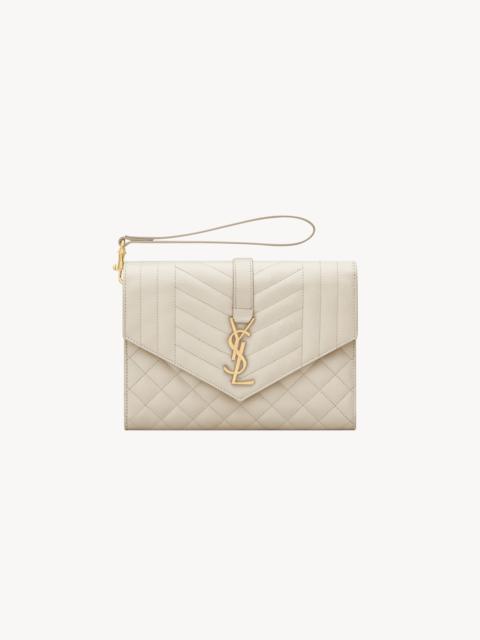 SAINT LAURENT ENVELOPE FLAP POUCH IN MIX MATELASSÉ GRAIN DE POUDRE LEATHER