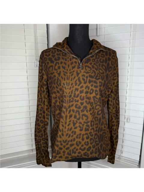 Other Designers Leopard Print Zip-Up Sweater