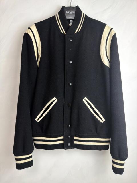 SAINT LAURENT Saint Laurent FW22 Black And White Teddy Baseball Jacket
