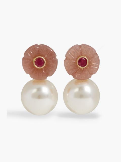 Jennifer Behr Libby gold-tone, peach moonstone and faux pearl earrings