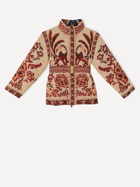 FARM RIO Cream Toucans Scarf Reversible Puffer Jacket