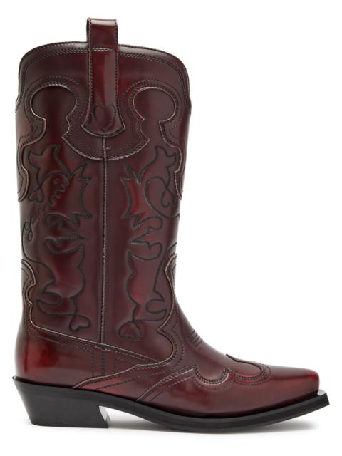 GANNI Ganni Embroidered Faux Leather Mid-calf Western Boots