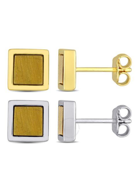 Other Designers Amour Men's 2-Piece Set 2ct TGW Tigers Eye Square Stud Earrings in Yellow and Sterling Silver