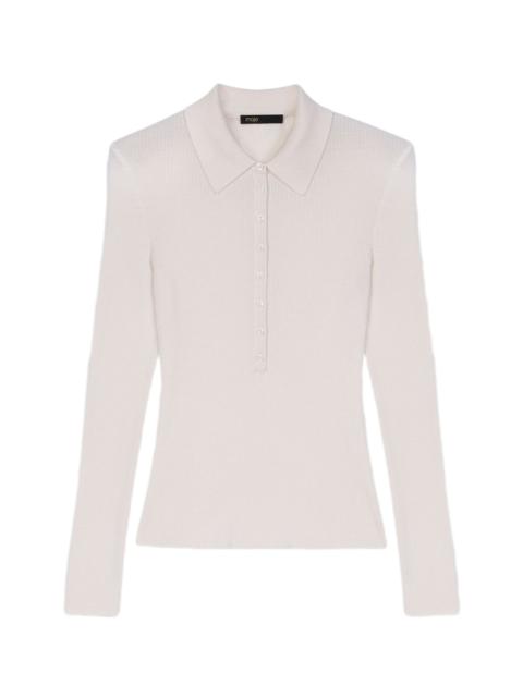 maje maje Ribbed polo sweater in Ecru at Nordstrom