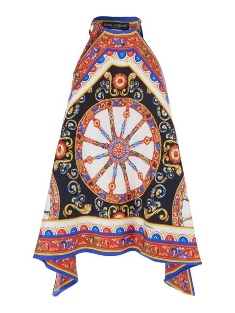 Dolce & Gabbana Dolce & Gabbana Women Multicolor Sleeveless Top With Halterneck And All-Over Carretto Motif In Silk 