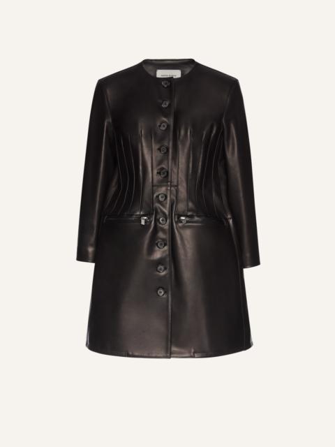 MAGDA BUTRYM Stitch waist retro leather peacoat in black