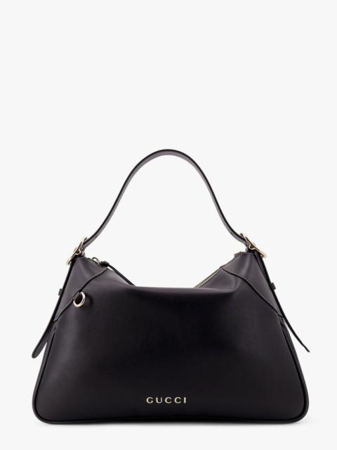 Gucci Gg Emblem Leather Shoulder Bag With Frontal Logo