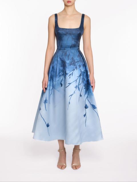 Marchesa FLORAL PRINTED MIKADO MIDI DRESS