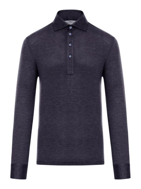 Brunello Cucinelli Brunello Cucinelli Men Long-Sleeved Polo Shirt In Light Silk And Cotton Jersey With Shirt Collar