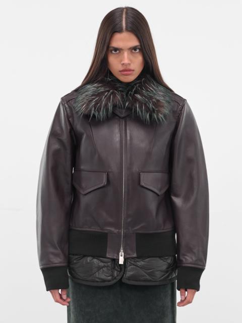 sacai Brown Layered Leather Zip Jacket