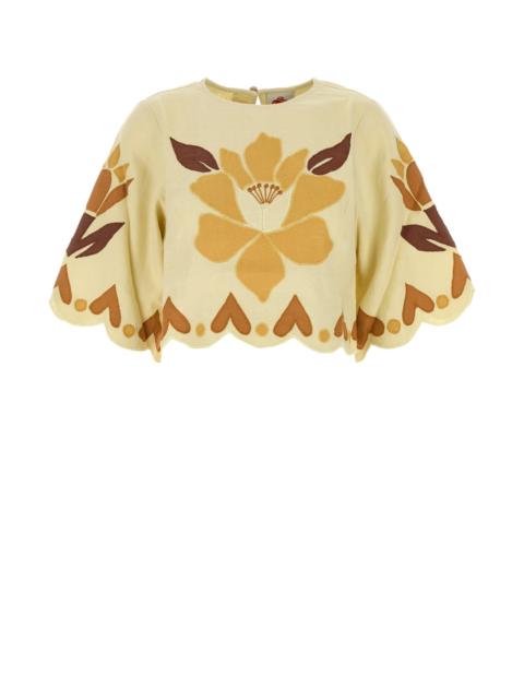 FARM RIO Pastel yellow linen top
