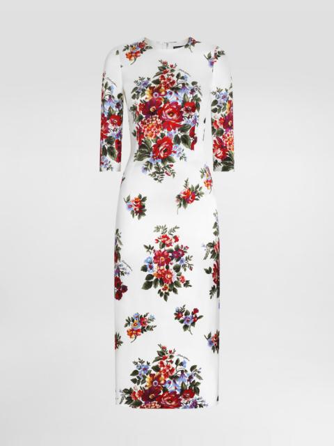 Dolce & Gabbana Flower bouquet-print satin sheath dress