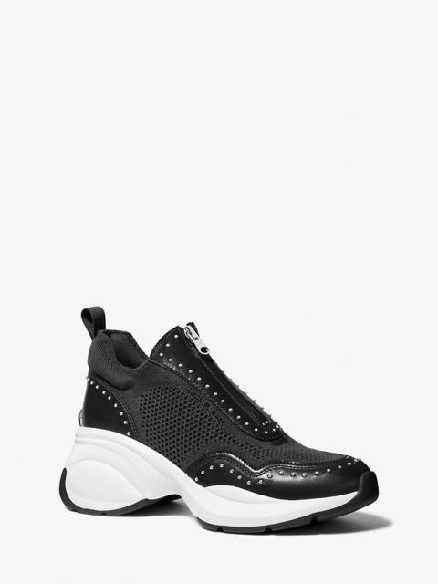MICHAEL KORS Zuma Studded Mixed-Media Trainer