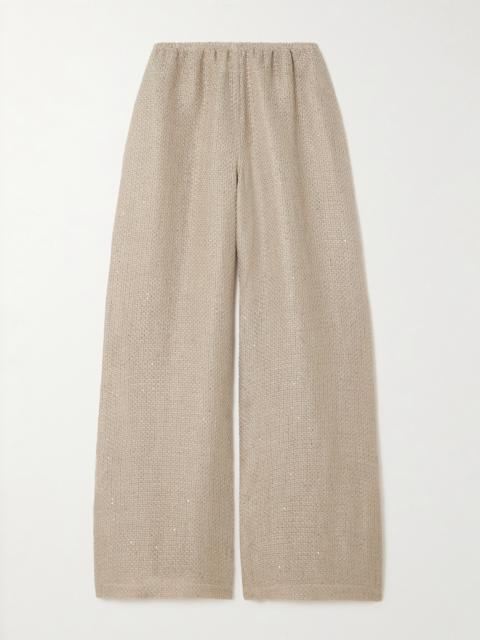 LESET Stella Sequin-embellished Linen-blend Gauze Wide-leg Pants