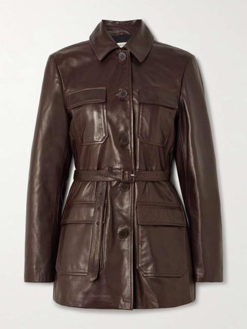 Ramona belted paneled leather jacket Burgundy
