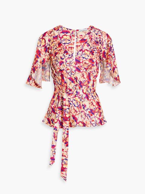 rabanne Ruffled floral-print satin top
