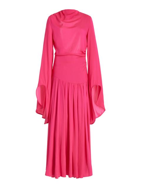 SIEDRÉS Dawn Open-Back Fluted-Sleeve Maxi Dress pink