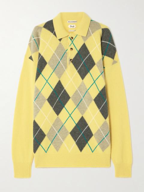 JW Anderson + Pringle Argyle Wool Polo Sweater