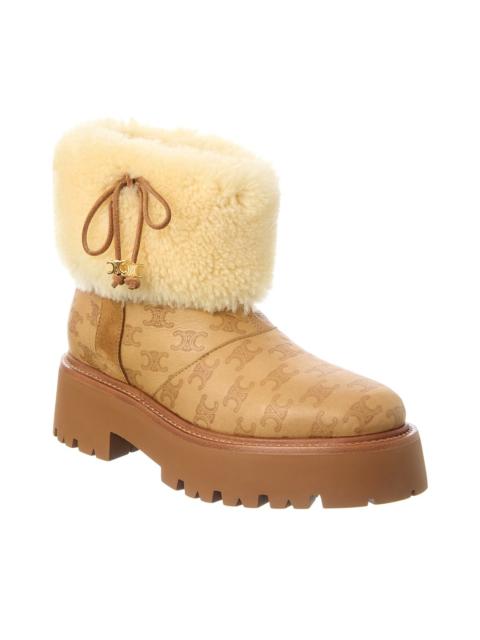 CELINE CELINE Bulky Cropped Triomphe Leather & Shearling Boot