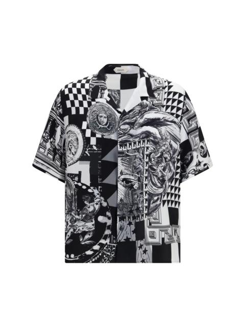 VERSACE Versace Medusa Collage Silk Twill Shirt Black/White
