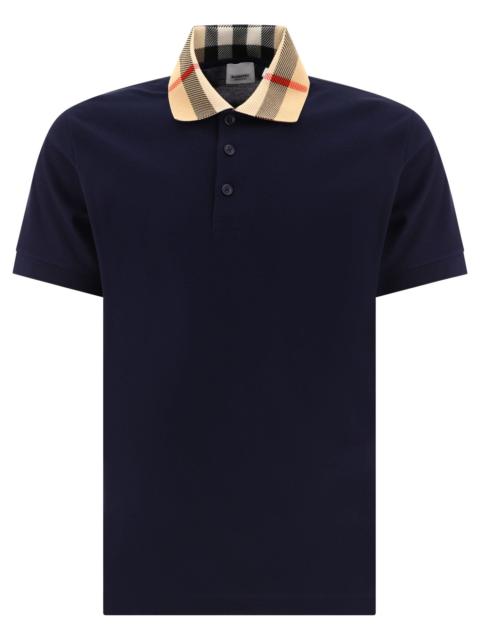 Burberry Cotton Polo Shirt With Check Collar Polo Shirts Blue