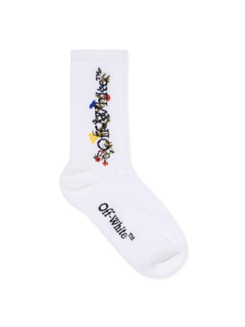 Off-White Floral Pattern Mid Socks