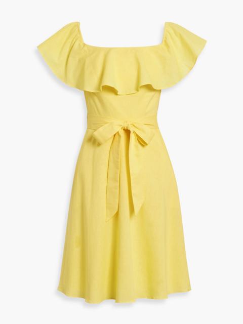 Other Designers Ruffled cotton and linen-blend mini dress