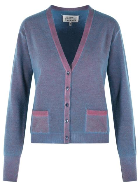 Maison Margiela Maison Margiela Virgin Wool Cardigan With Light Blue And Red V-neck