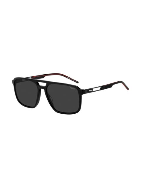 HUGO RUBBER-LOGO SUNGLASSES IN BLACK ACETATE