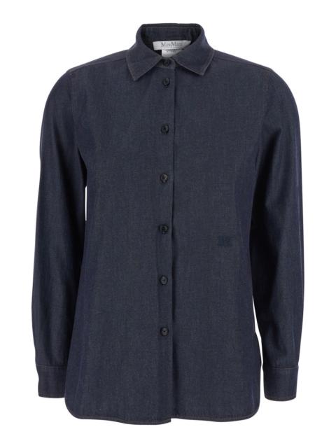 Max Mara Max Mara Women 'Molo' Blue Shirt With Classic Collar And Logo Embroidery On The Front In Cotton For 