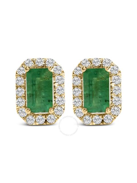 Other Designers Haus of Brilliance 14K Yellow Gold Green Emerald and 1/8 Cttw Diamond Halo Octagonal Shaped Stud Ear