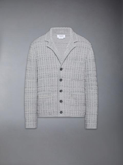 Thom Browne SEERSUCKER KNIT TWEED JACQUARD 4-BAR CARDIGAN