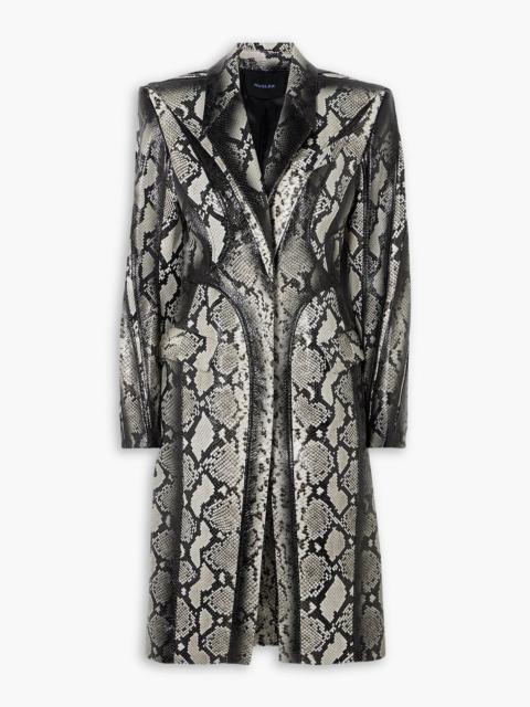 MUGLER Paneled snake-effect leather coat