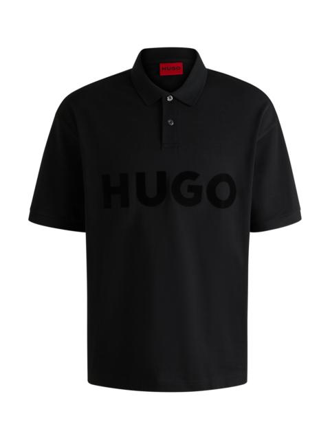 HUGO OVERSIZE-FIT COTTON POLO SHIRT WITH TONAL LOGO PRINT