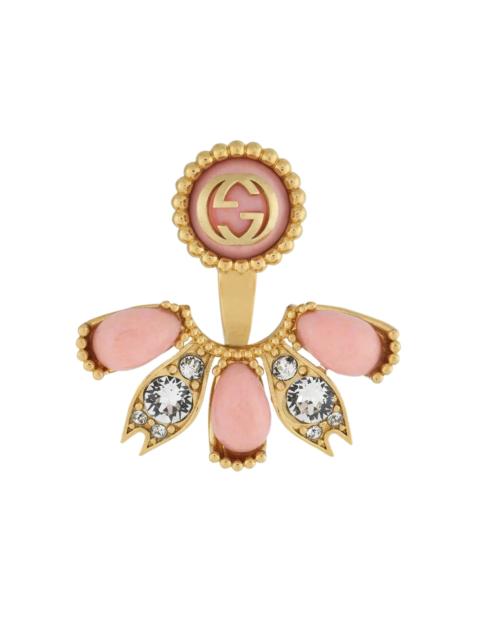 GUCCI Interlocking G Crystal Single Earring in Gold-tone Brass