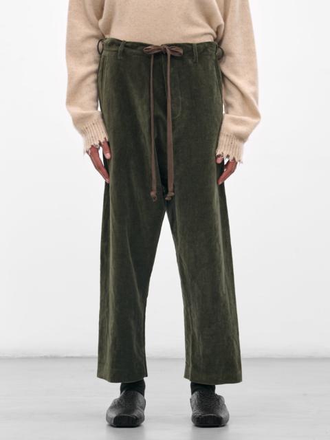 UMA WANG Green 'Perch' Velvet Drawstring Trousers