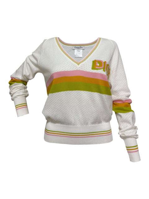 Dior CHRISTIAN DIOR Spring Summer 2004 Perforated V-Neck Knit Sweater