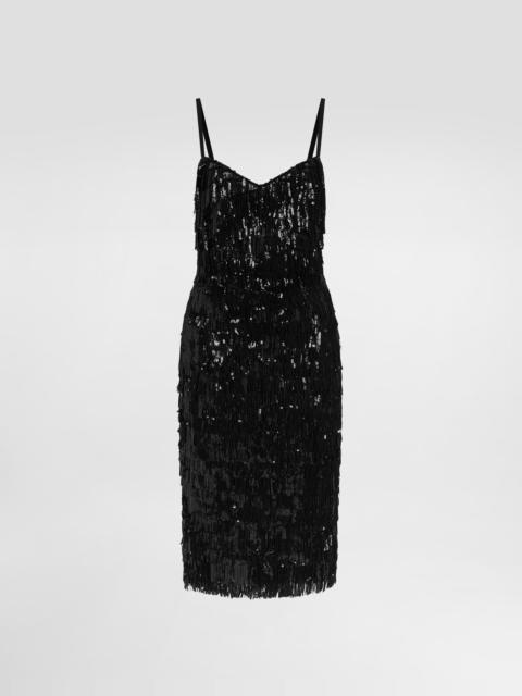 Dolce & Gabbana Calf-length slip dress with sequined fringing