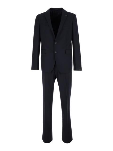 Other Designers Tagliatore Men Black Single-Breasted Suit With Logo Pin In Cotton Man