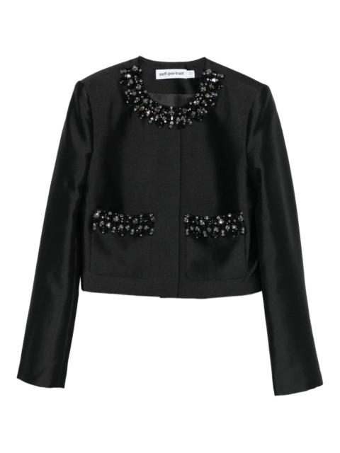 self-portrait Black Taffeta Embellished Trim Jacket